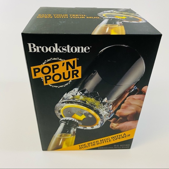 Brookstone Pop N Pour Glass Beer Mug‎ Built In Bottle Opener New in Box NIB NWT - Picture 1 of 8